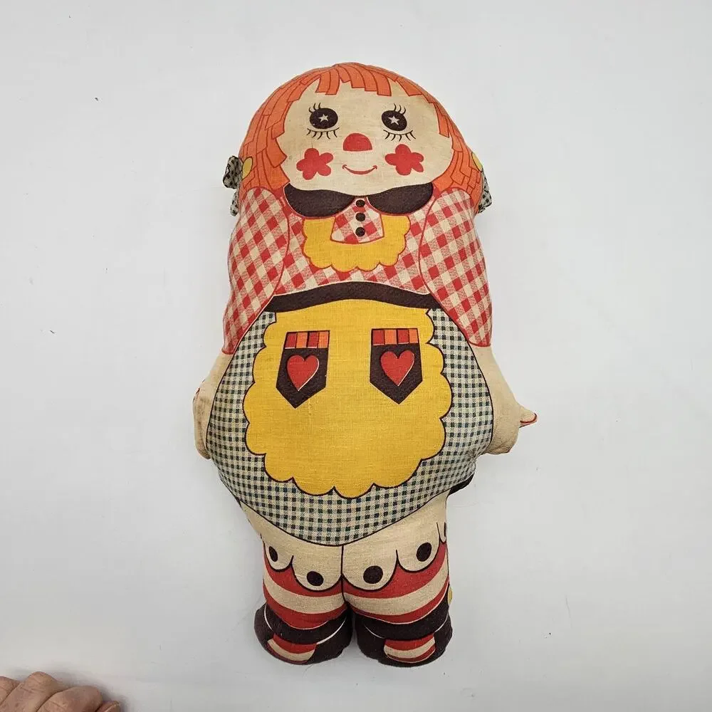 Vintage Raggedy Ann Style Stuffed Cloth Pillow Doll Handmade Cut‎ & Sew Folk Art